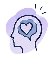 Ilustración de una cabeza de perfil con un globo de pensamiento con un corazón