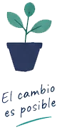 Ilustración de una maceta con un brote y la frase: el cambio es posible